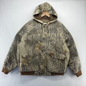 Vintage Duxbak Camo Jacket Mens XL Green Brown Hooded Hunting Realtree Zip 90s